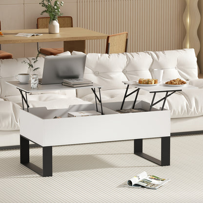 Witte Salontafel – Koffietafel – Bijzettafel – Werktafel – Eettafel – Verstelbaar Met Lift-Top – Duurzaam MDF En Metalen Frame Met Verborgen Opbergruimte