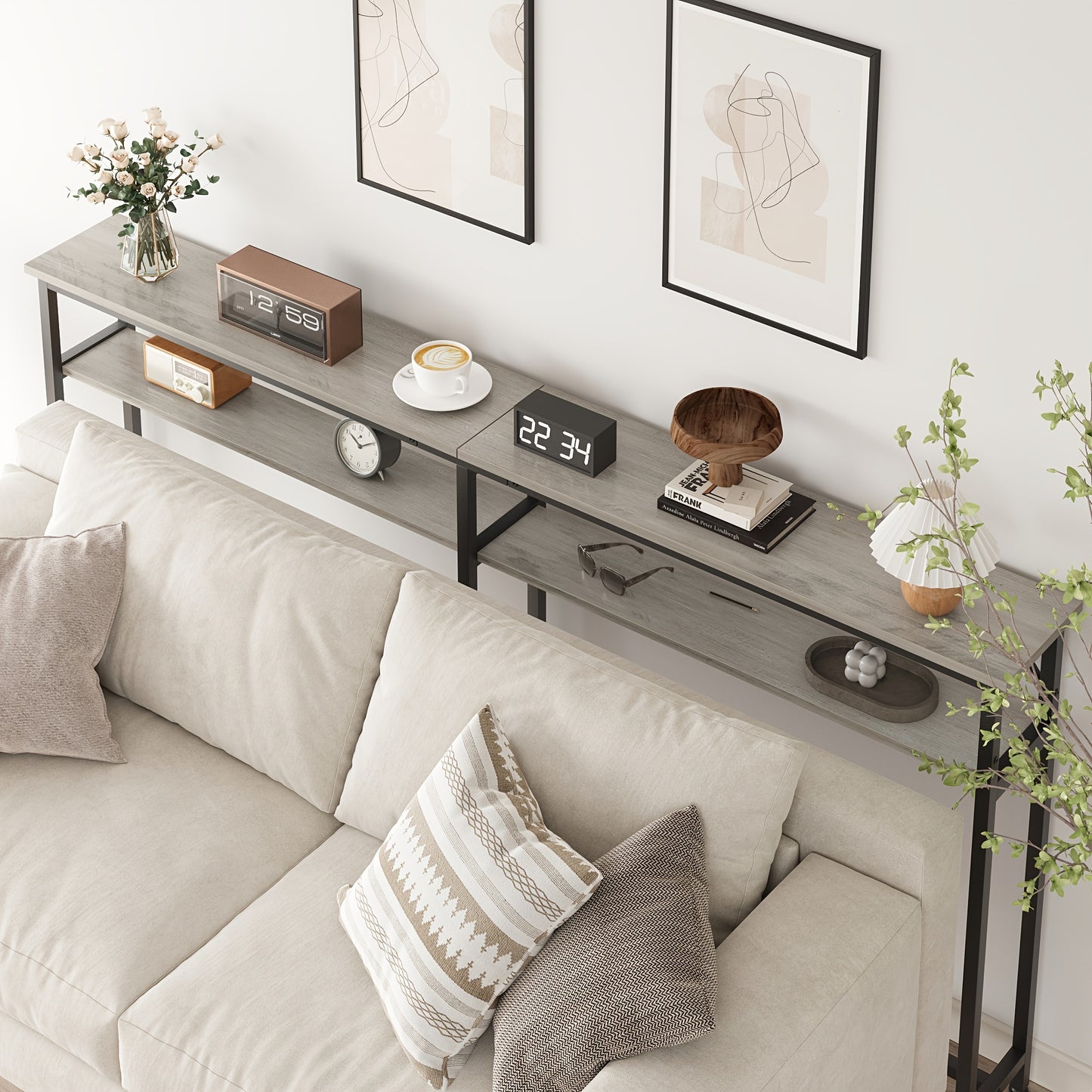 Sidetable – Consoletafel – Wandtafel – Haltafel – Bijzettafel – Industrieel Design – Extra Lang 180 cm – Met Metaal Frame & MDF Planken