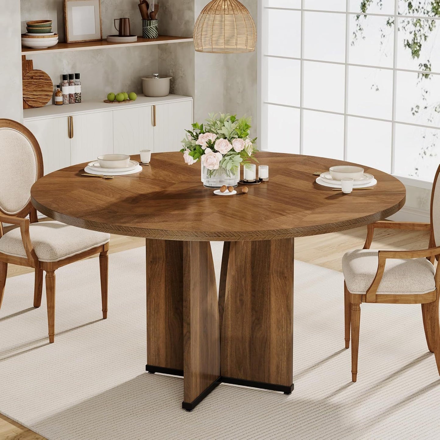 Ronde Tafel – Eettafel – Werktafel – Bijzettafel – Keukentafel – Rustiek Bruin – Gehard Houten Blad 2,5 cm – Ruimtebesparend Ontwerp