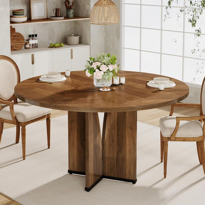Ronde Tafel – Eettafel – Werktafel – Bijzettafel – Keukentafel – Rustiek Bruin – Gehard Houten Blad 2,5 cm – Ruimtebesparend Ontwerp