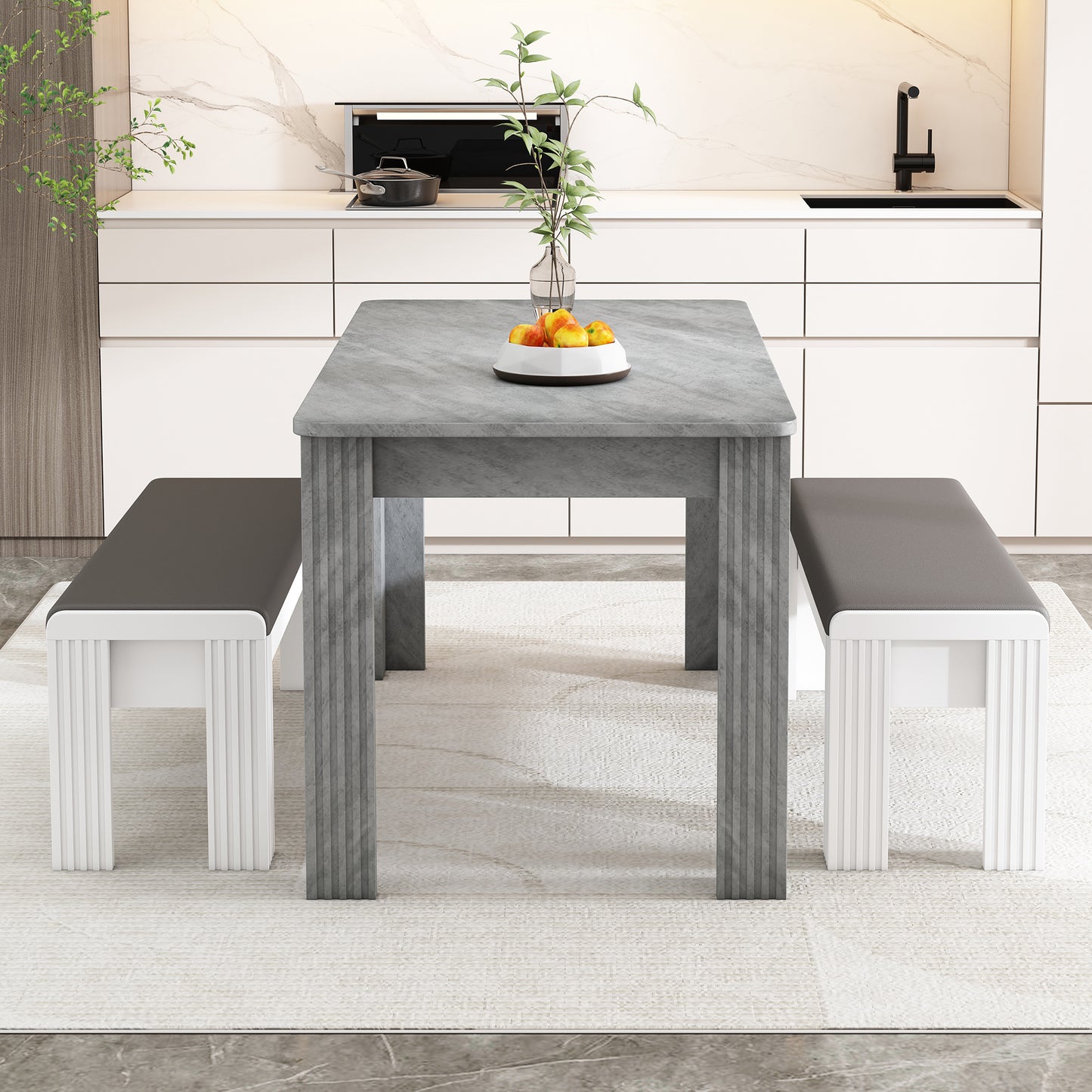 Dining Table, Contemporary Dining Table, Sturdy Dining Table, Four-Legged Table, Oak Wood Table, Rectangular Dining Table, Coffee Leisure Table, Modern Simple Dining Table, Concrete Look [OLD SKU:WF312300AAB]