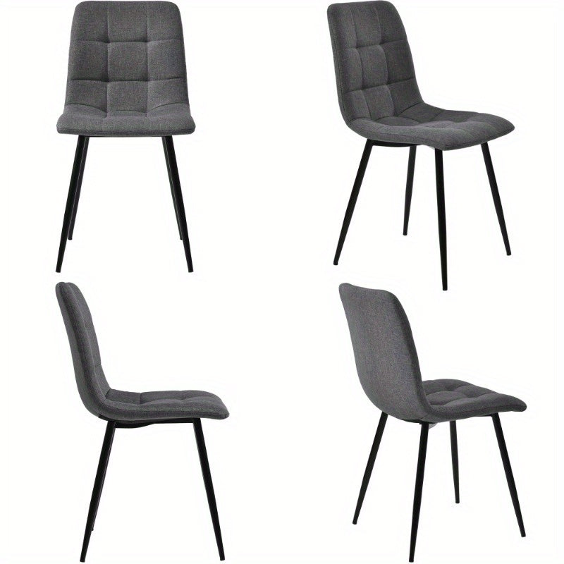 Eetkamerset – Eettafel Set – Keukentafel Met Stoelen – Diningset – Tafel Met Stoelen – 120x70 cm Matzwart Metaal – Donkergrijze Linnen Bekleding
