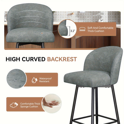Barstoel Set – Barkrukken – Keukenstoelen – Counterstoelen – Barkrukken zonder Armleuningen – Lichtgrijs Kunstleer – Memory Foam Zitting – 360° Draaibaar – Metalen Frame – Ergonomische Hoge Rugleuning – Geschikt voor Harde Vloeren