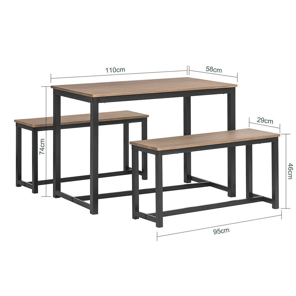 Eettafelset – Eetkamerset – Keukentafelset – Zitgroep – Banken – Modern Design – MDF Tafelblad Met PVC Afwerking – Metalen Epoxy Onderstel – Compact 110x58 cm