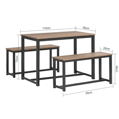 Eettafelset – Eetkamerset – Keukentafelset – Zitgroep – Banken – Modern Design – MDF Tafelblad Met PVC Afwerking – Metalen Epoxy Onderstel – Compact 110x58 cm