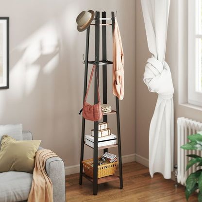 Kapstok – Garderoberek – Schoenenrek – Jasstandaard – Opbergrek – Industrieel Metaal & Hout – 4-Lagen Met 8 Haken – Stevige A-Frame Constructie 99,79 KG Draagvermogen