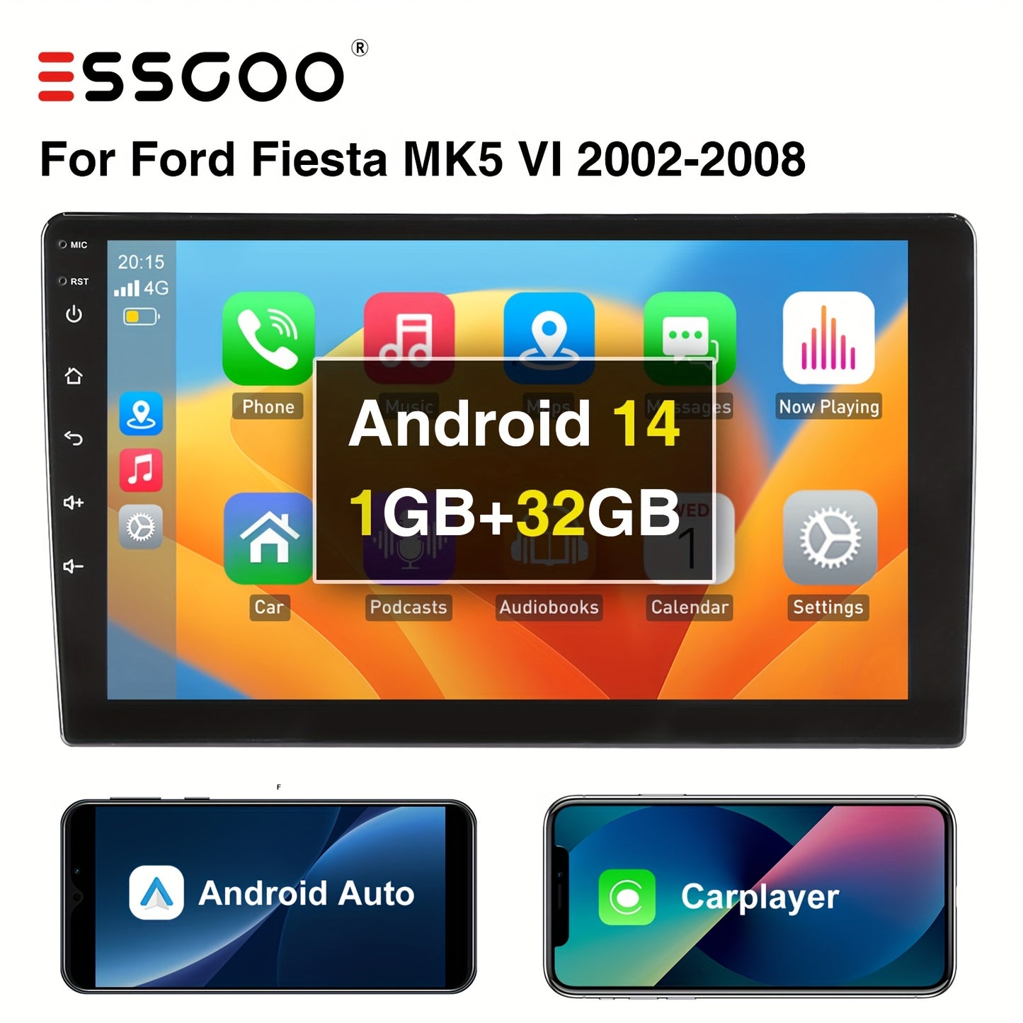 Multimediaplayer – Autoradio – Navigatiesysteem – Infotainment – Dashboardunit – 9 inch IPS-touchscreen – Draadloze CarPlay & Android Auto – 1GB RAM 32GB Opslag
