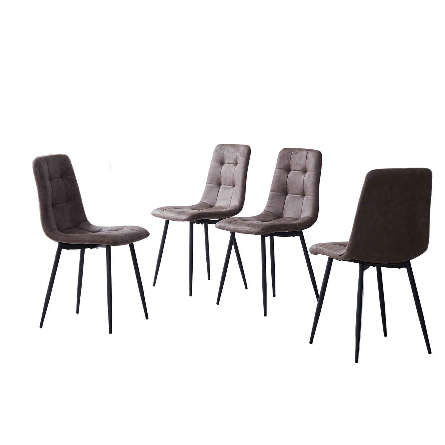 Eetkamerstoel – Stoel – Kuipstoel – Draaistoel – Eettafelstoel – Ergonomisch Comfort – Kunstleren Bekleding – Zwarte Metalen Poten – Verstelbare Voetdoppen – Set Van 4 – Donkerbruin