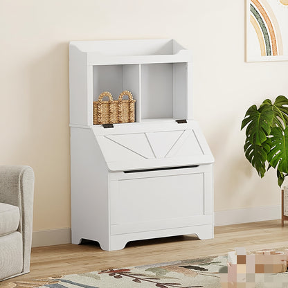 Boekenkast – Boekenplank – Opbergkast – Wandkast – Vakkenkast – 120 cm Hoog – Wit – Met Opbergruimte En Lift-Up Deksel