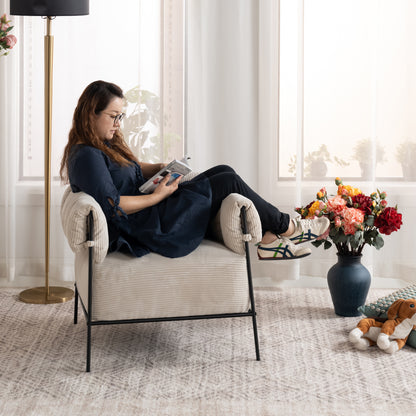 Fauteuil – Relaxstoel – Leunstoel – Zetel – Sessel – Beige – Met Extra Dik Zitkussen 28 cm – Inclusief Lendensteunkussen