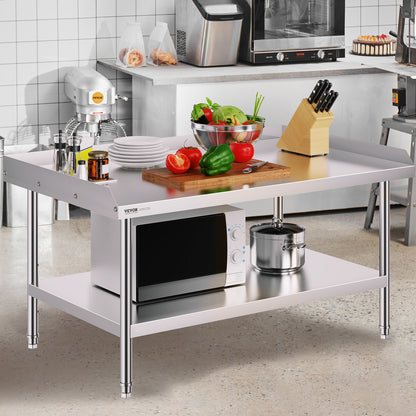RVS Werktafel – Roestvrijstalen Werkbank – Keukentafel – Catering Tafel – Werkblad – 122x76x76 cm – Verstelbare Planken – 0,8 mm Dikte