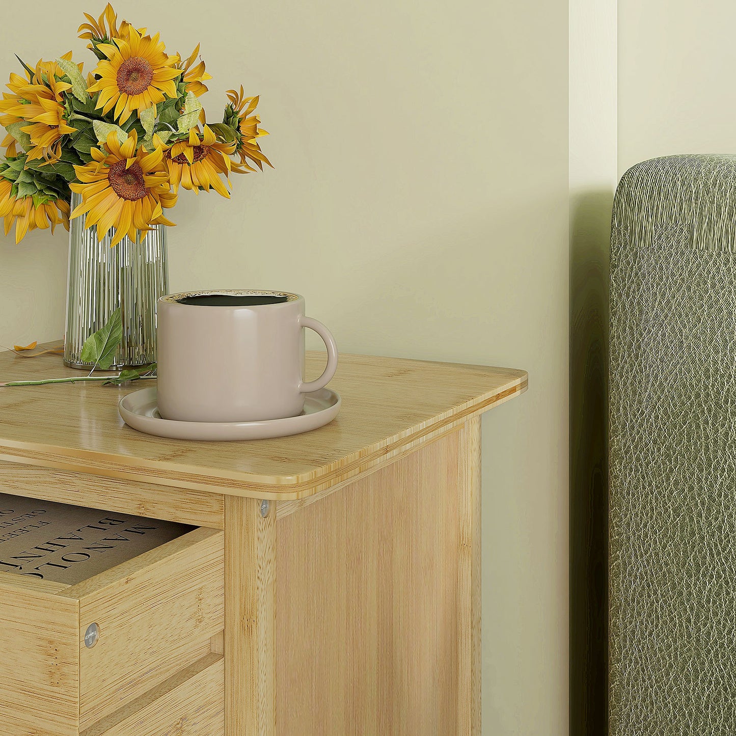 Nachtkastje – Nachtkastjes – Bijzettafel – Bedside Table – Ladekastje – Bamboe – 40x34x60 cm – Set Van 2 – Met Lade En Plank – Scandinavisch Design