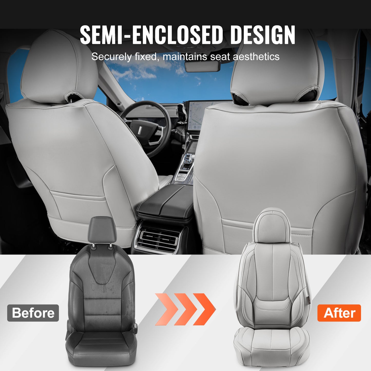 Universele Autostoelhoezen – Zittinghoezen – Stoelhoezen – Beschermhoezen – Autostoelbekleding – Grijs Kunstleer – Airbag Compatibel – Ademend & Waterafstotend