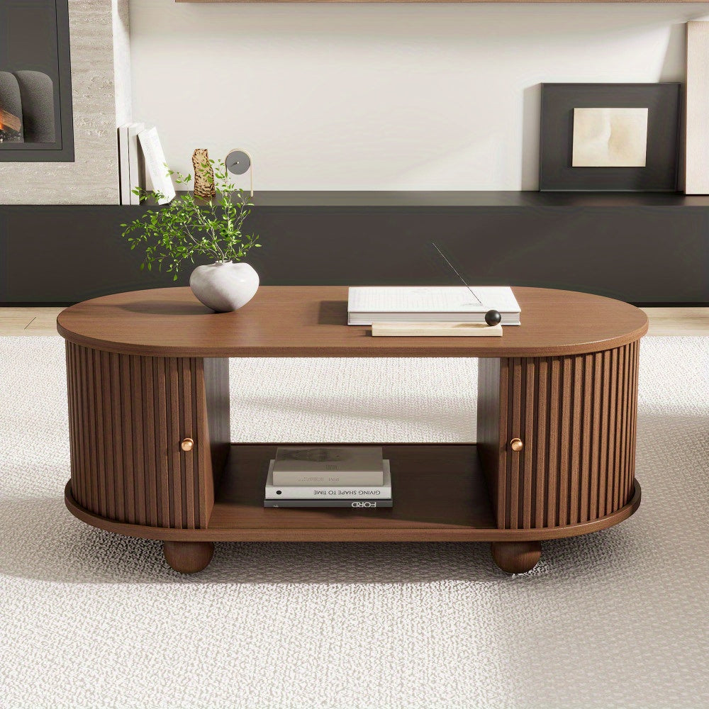 Salontafel – Woonkamertafel – Koffietafel – Tafel – Salontafeltje – Walnootlook – Schuifdeur Met 360° Draaifunctie – Compact 100x50x40 cm
