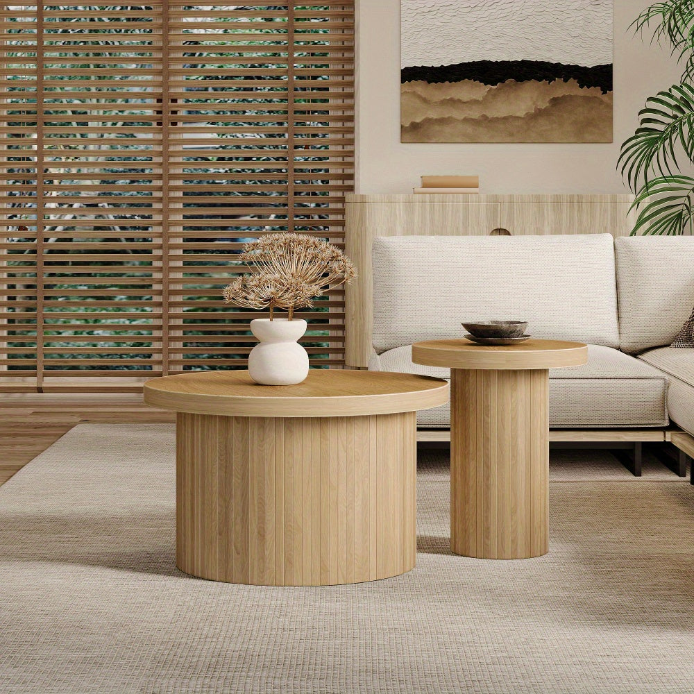 Dubbele Ronde Salontafels – Salontafel Set – Bijzettafel – Side Table – Woonkamertafel – Ruimtebesparend Ontwerp – Houtlook Metalen Frame