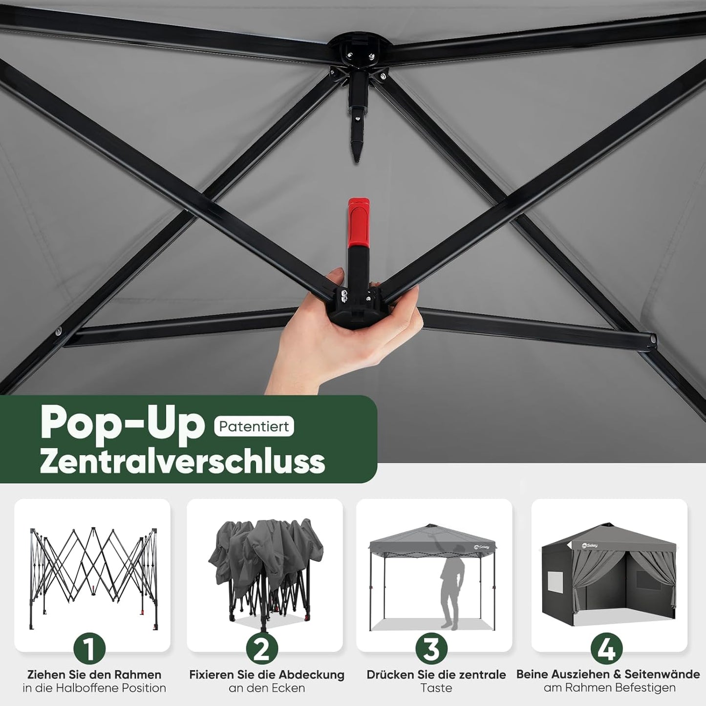 Pop-up Partytent – Vouwtent – Paviljoen – Outdoor Tent – Markttent – 3x3 Meter – Stevig Aluminium Frame – Zijwanden Met Privacyraam