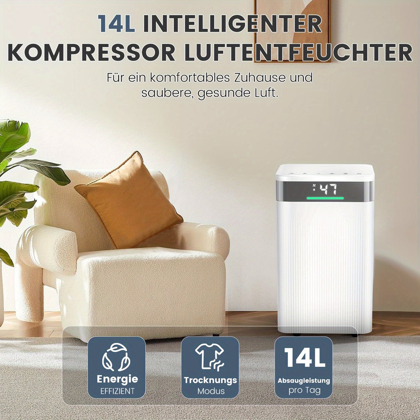Luchtontvochtiger – Ontvochtiger – Vochtvreter – Dehumidifier – Vochtbestrijder – 14L per dag Ontvochtiging – WiFi App Bediening & Automatische Vochtigheidssensor