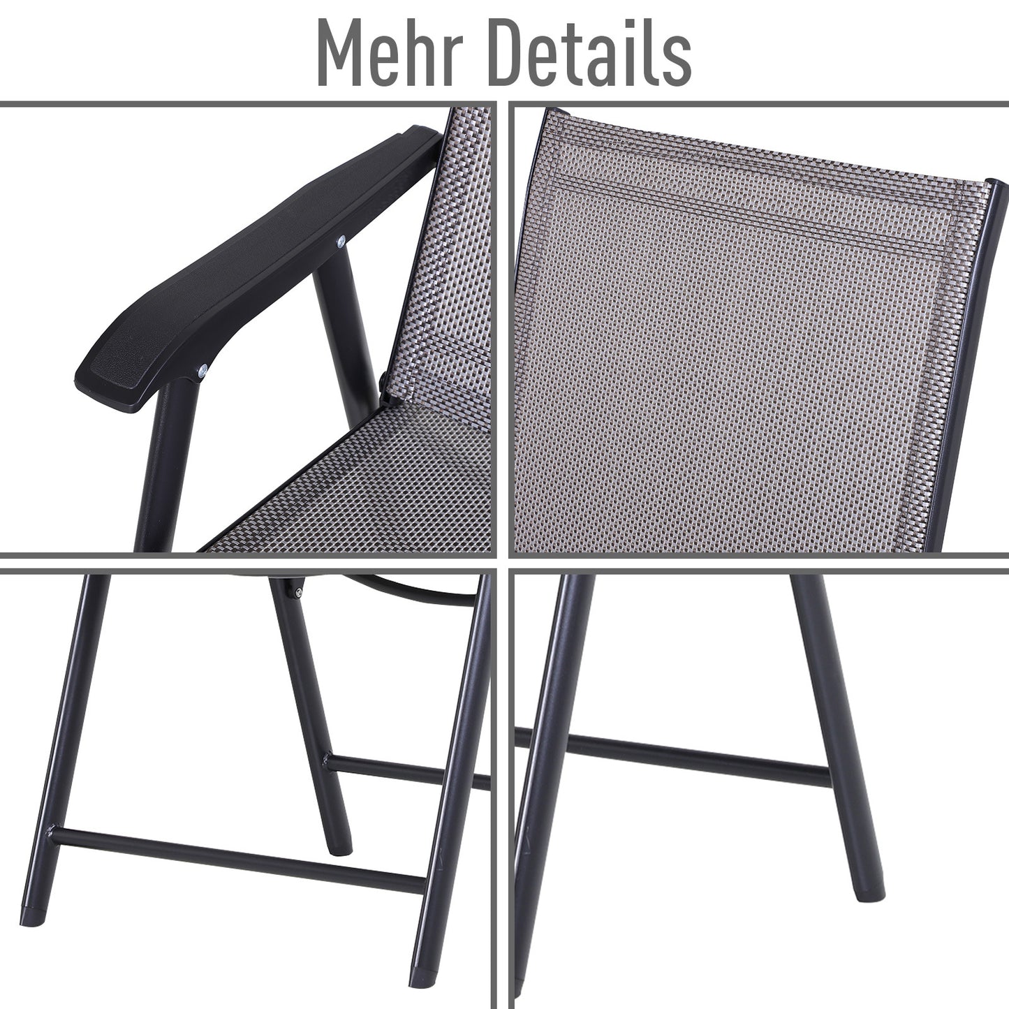 Campingstoel – Klapstoel – Vouwstoel – Kampeerstoel – Visstoel – Met Armleuningen – Stevig Metalen Frame – 58 x 64 x 94 cm – Grijs – Set Van 2