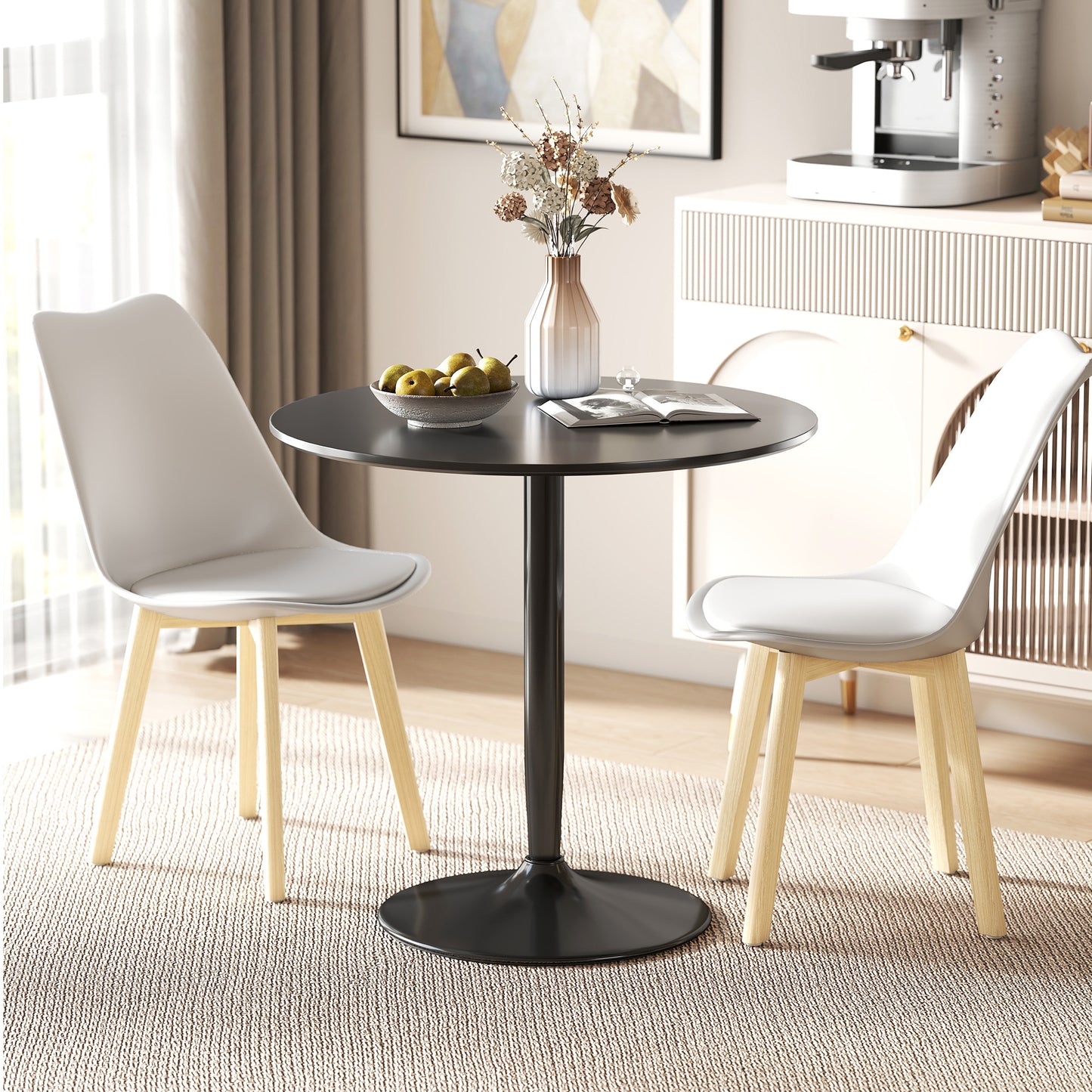 Eettafel – Ronde Tafel – Keukentafel – Klaptafel – Kleine Tafel – Compact 80 cm Ø – Staal Met Non-Slip Pootjes – Zwarte Afwerking
