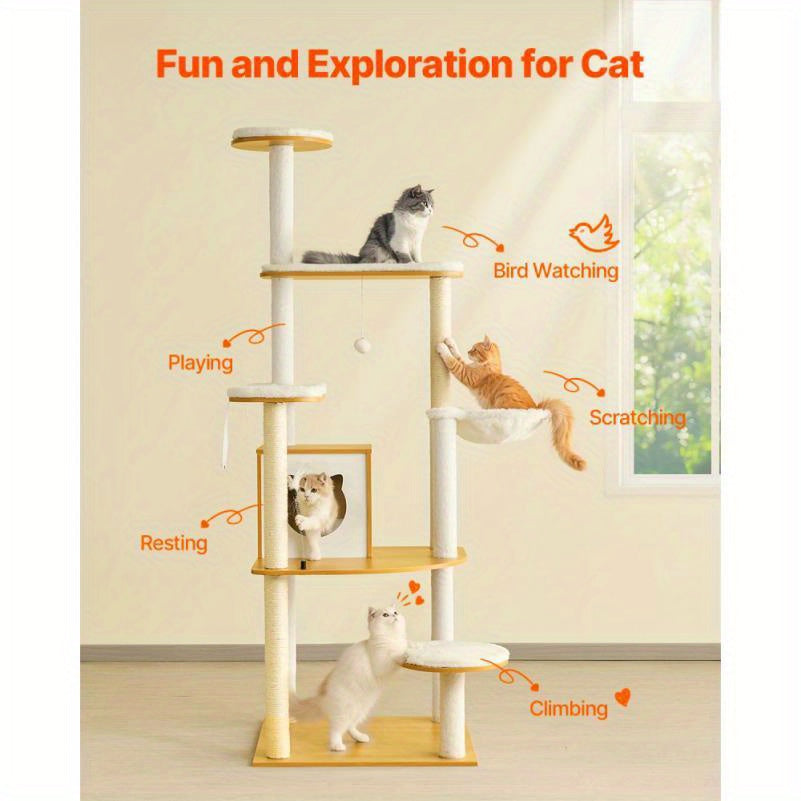 Klimpaal – Krabpaal – Kattenboom – Krabmeubel – Kattenhuis – Multi-Level Design – Duurzaam MDF Materiaal