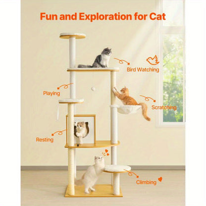 Klimpaal – Krabpaal – Kattenboom – Krabmeubel – Kattenhuis – Multi-Level Design – Duurzaam MDF Materiaal