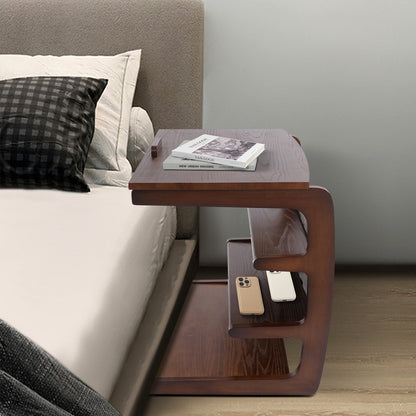 Mobiele Bijzettafel – Sofa Trolley – Bedtafel – Laptop Tafel – Opbergrek – 4 Lagig – Verstelbaar Bovenblad – Houtlook Bruin