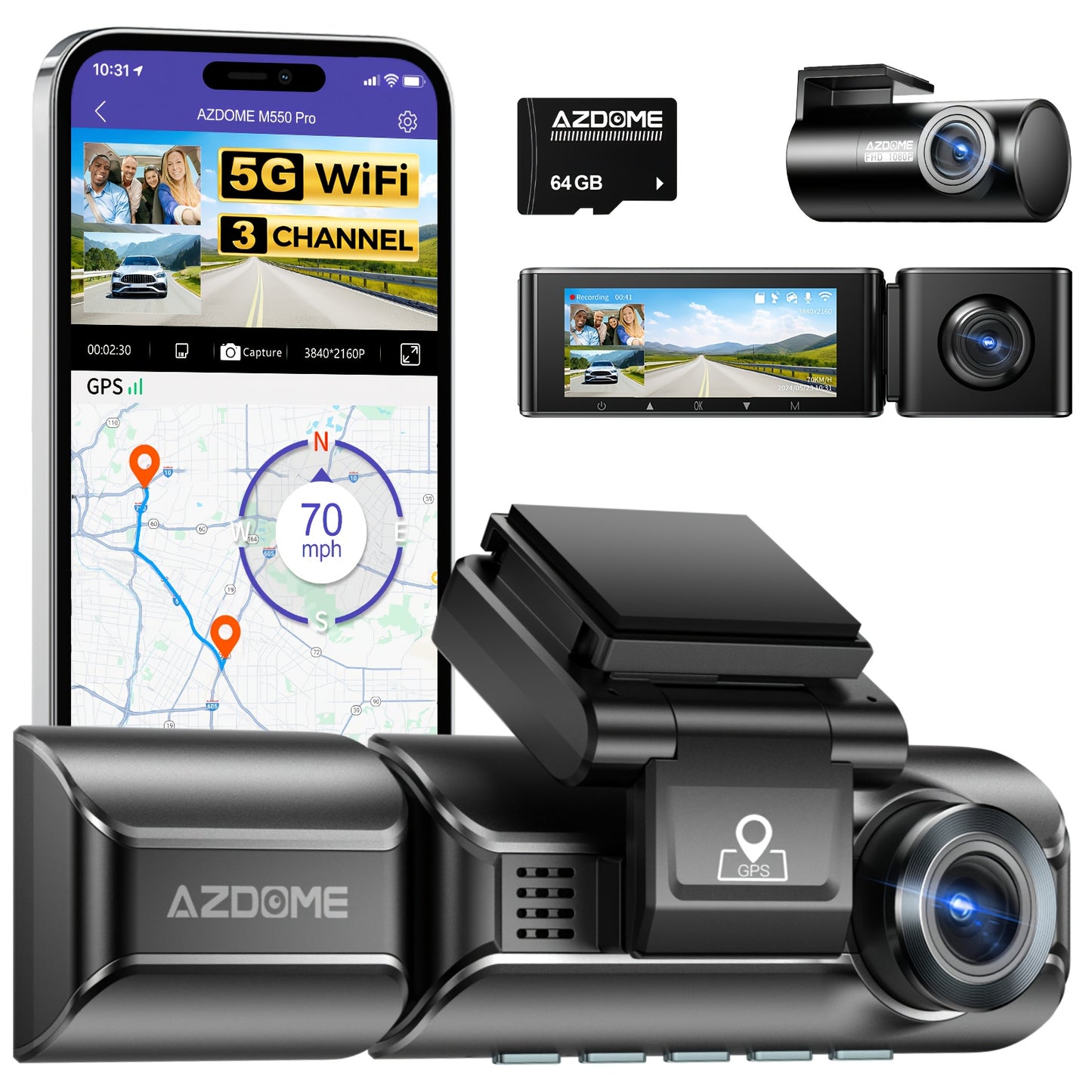 Dashcam 4K – Auto Camera – Dashboard Camera – Reiscamera – Zwarte Dubbele Lens – 4K UHD Video – GPS & WiFi Connectiviteit