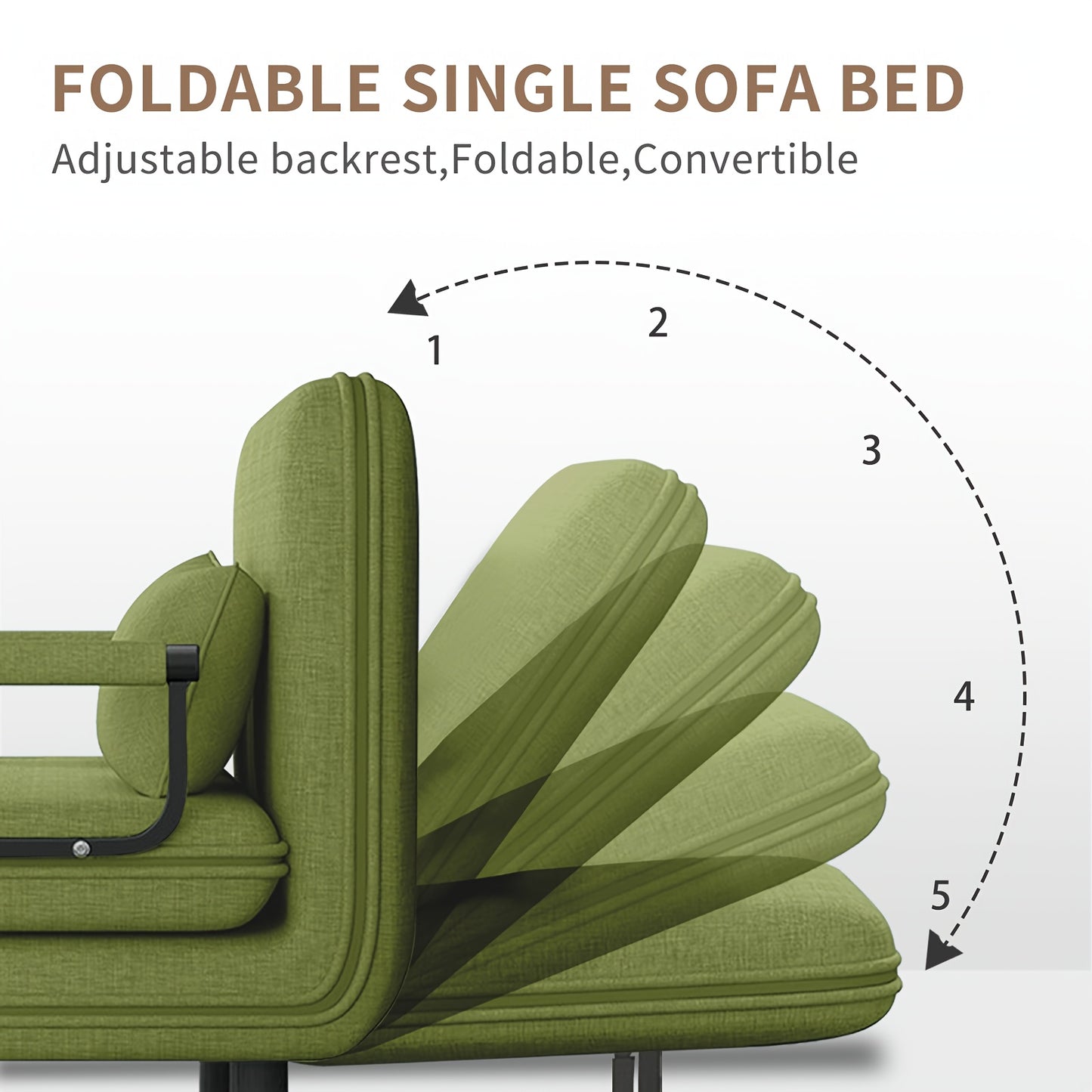 Zithoekbed – Slaapbank – Slaapstoel – Slaapfauteuil – Slaapzetel – Verstelbare Rugleuning – Comfortabele Memory Foam Kussens – Stevige Gouden Armleuningen – Grasgroen