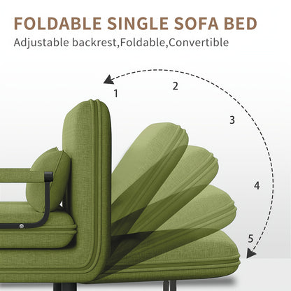 Zithoekbed – Slaapbank – Slaapstoel – Slaapfauteuil – Slaapzetel – Verstelbare Rugleuning – Comfortabele Memory Foam Kussens – Stevige Gouden Armleuningen – Grasgroen