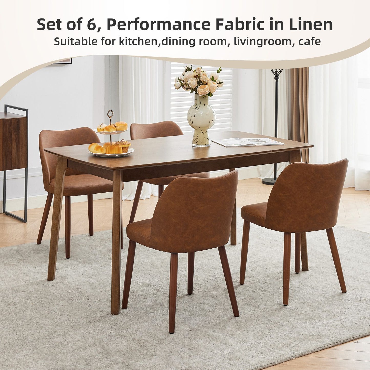 Set of 2 Modern Dining Chairs | Upholstered Kitchen Side Chairs with Hardwood Legs, Brown Color for Restaurant and Dining Room