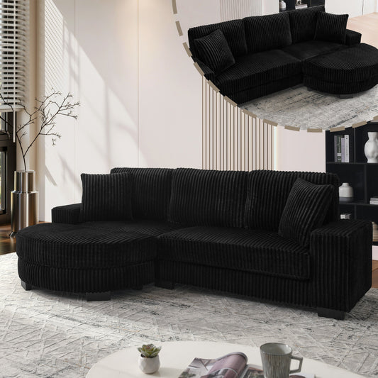 Hoekbank – Hoeksalon – Zitbank – Loungebank – Sofa – 4-Zits L-Vorm – Corduroy Stof – Inclusief Ovale Voetenbank – Modulaire Opbouw