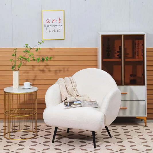 Fauteuil – Accentstoel – Loungestoel – Leunstoel – Relaxfauteuil – Sherpa Teddy Stof – Met Armleuningen – Stevige Metalen Poten