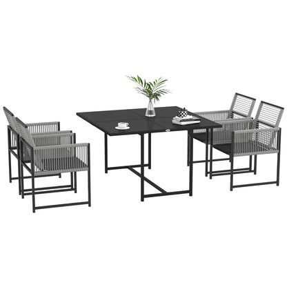 Tuinset – Diningset – Loungeset – Bistroset – Zitgroep – 5-delig – Gehard Glas Tafelblad – Inklapbare Rugleuningen