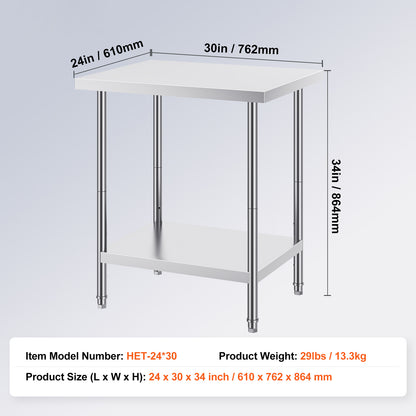 Werkbank – Werktafel – Werkblad – Werkstation – RVS – 201 Roestvrij Staal – 61x76x86 cm – Verstelbare Legplanken