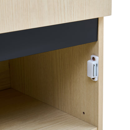 BTM Slim Wardrobe Cabinet with Mirror Door and Extendable Clothes Rail, High Cabinet in Wood Look with Shelves and Folding Compartment, Modern Hallway Cabinet for Entryway, Bedroom, Apartment, 54×34.5×179.5 cm