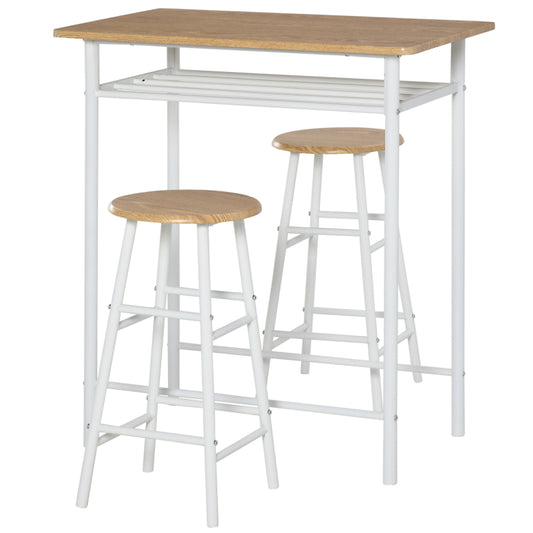 Barset – Barkrukken – Bartafel – Eettafel – Hoogtafel – Wit – Compact Ruimtebesparend Ontwerp – MDF Tafelblad Met Stalen Frame
