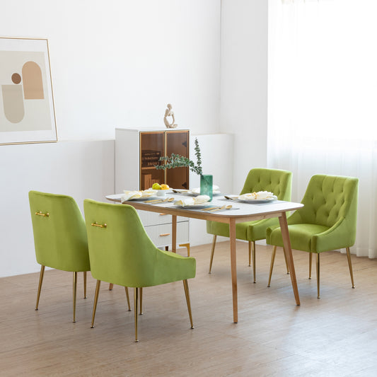 Eetkamerstoel Set – Design Stoel – Fluwelen Stoel – Dining Chair – Comfortabele Stoel – Grijs Fluweel – Gouden Metalen Poten – Zacht Gewatteerd Zitvlak – Stabiel Metalen Frame