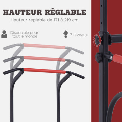 Pull-up Rek – Optrekstang – Fitnessstation – Krachtstation – Home Gym – Verstelbare Hoogte 171-219 cm – Robuust Stalen Frame Zwart/Rood