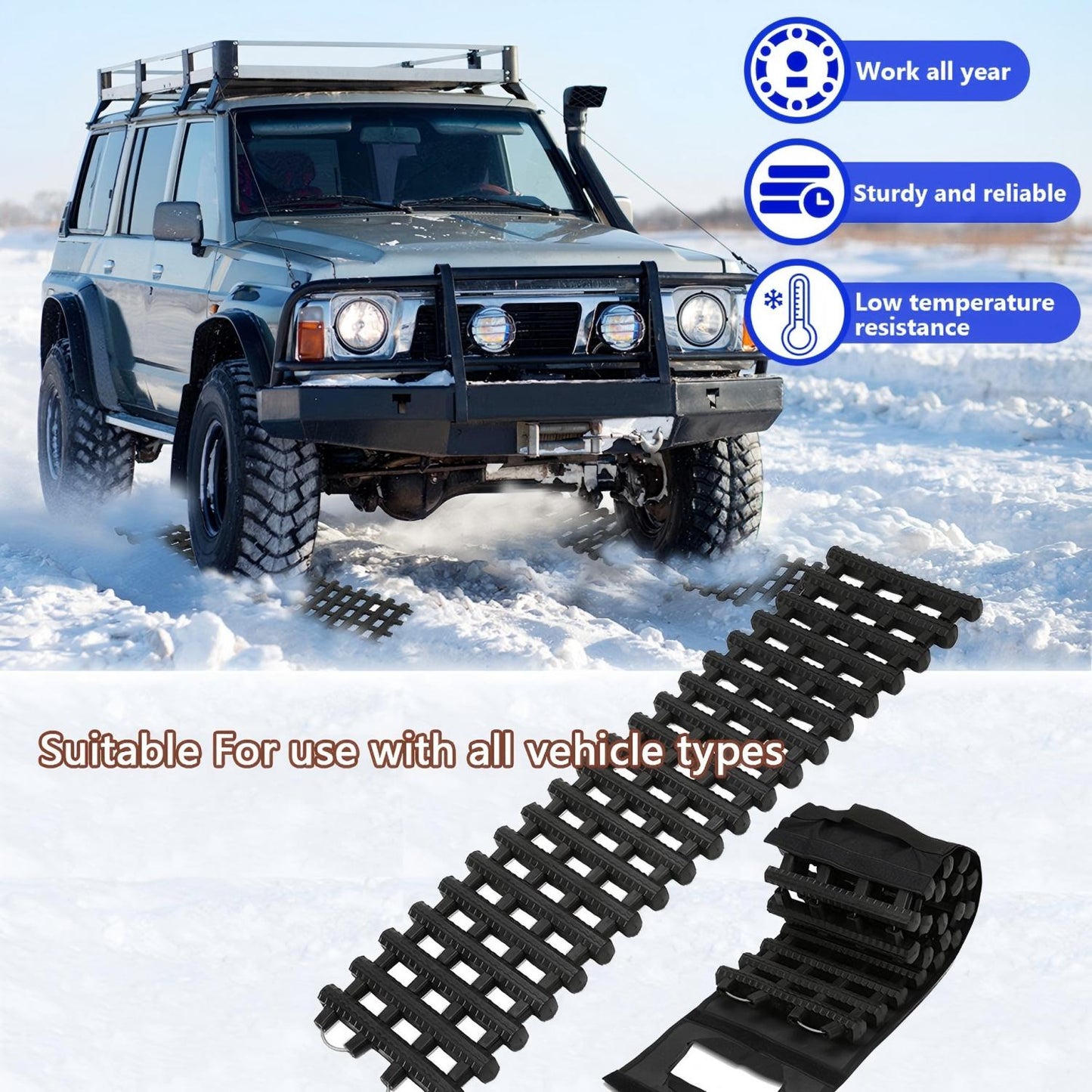 Sneeuwkettingen – Antislip Matten – Tractieplaten – Sneeuwsokken – Traction Mats – 100 x 21 cm – Versterkt Rubber Met Stalen Kabels