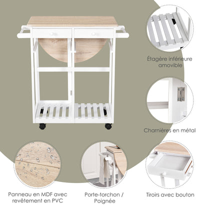 Bar Tafel Set – Barkrukset – Serveertafel – Bar Meubel – Keukentafel – Met Wielen En Opbergruimte – Pine MDF Wit Eiken – Compact En Mobiel