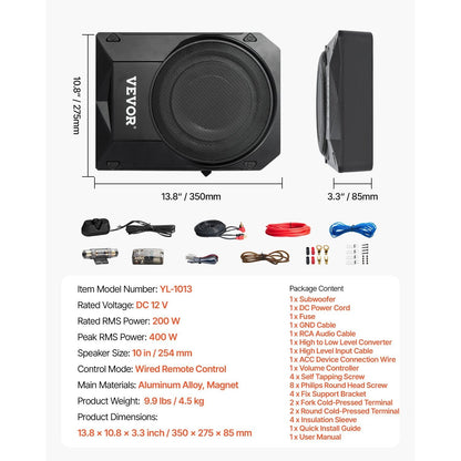 Subwoofer – Autosubwoofer – Underseat Subwoofer – Actieve Subwoofer – Auto Subwoofer – 10 Inch – Slim Design – 400W Piekvermogen