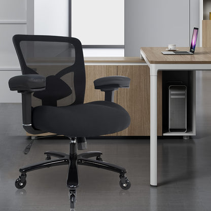 Office Chair, Desk Chair with 5 Rubber Wheels, Gaming Chair with 4D Armrests, for Large And Strong People (up to 227kg), Height-Adjustable, Memory Foam Filling, Ergonomic Office Chair with Rocking Function, Office, Ergonomic