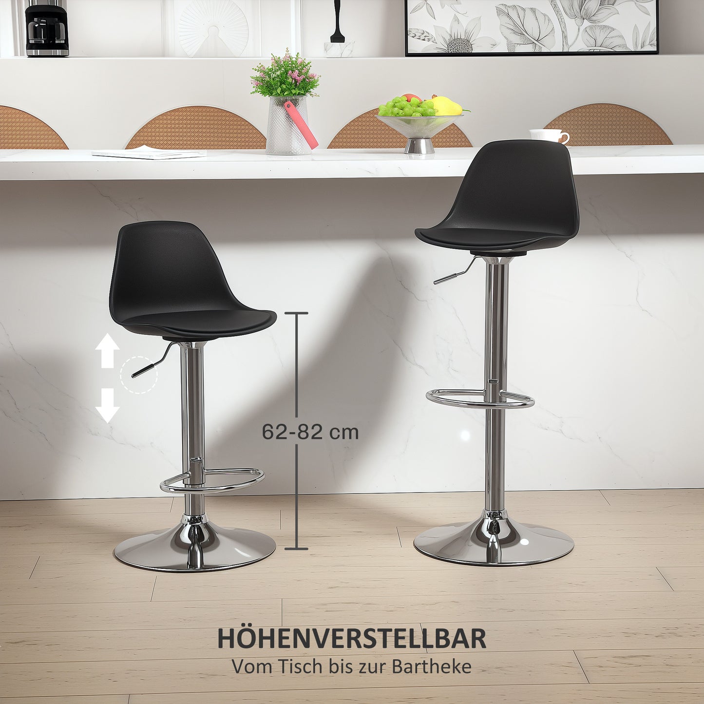 Barstoel – Barkruk – Keukenstoel – Barstoel Met Rugleuning – Verstelbare Zithoogte – Draaibaar – Zwart Kunstleer – Max 120 Kg Draagvermogen – Set Van 2
