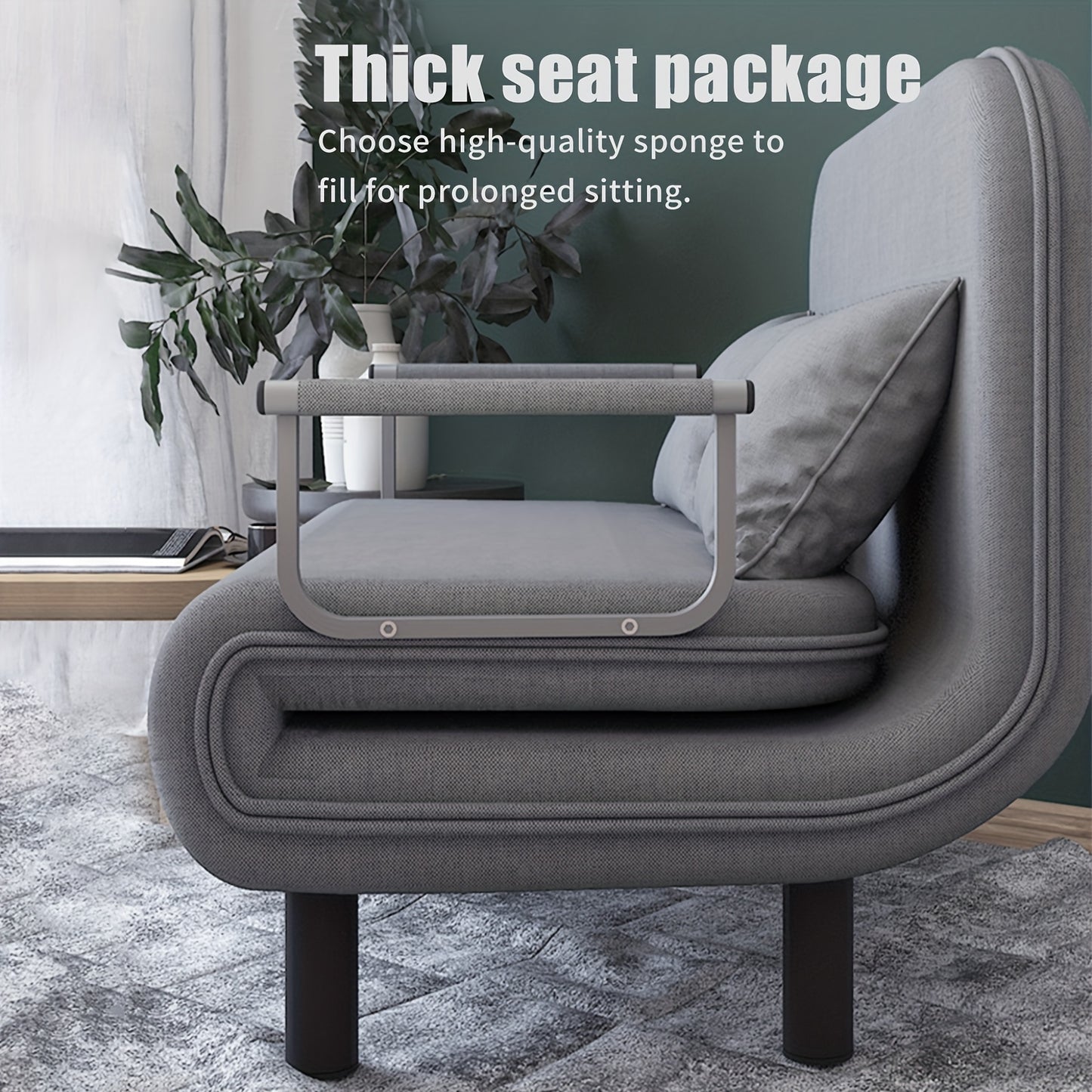 Slaapbank – Sofa Bed – Bedbank – Slaapbankje – Loungebank – 2-in-1 Vouwbaar – Verstelbare Rugleuning – Grijs Stoffen Bekleding – Metalen Frame