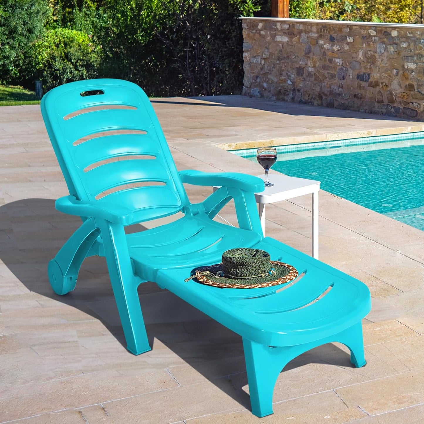 Verstelbare Zonneterrasstoel – Ligstoel – Tuinstoel – Strandstoel – Inklapbare Stoel – 5-Standen Rugleuning – Weerbestendig PP-Materiaal – Turquoise