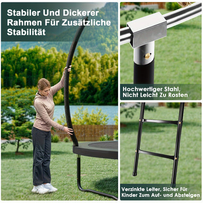 Trampoline – Springkussen – Buitenspeeltoestel – Speeltoestel – Veiligheidsnet Trampoline – Rond 228 cm – Roestvrij Stalen Frame – Inclusief Ladder en Schoenentas