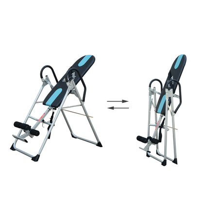 Inversietafel – Inversiebank – Rugtrainer – Stretching Bank – Fitnessbank – Verstelbare Hoogte 147-198 cm – Veiligheidsriem & Stalen Frame – Zwart/Zilver