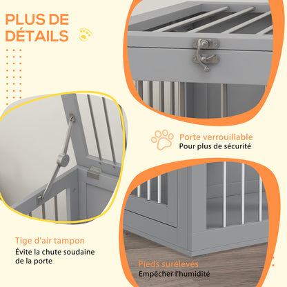 Hondenbench – Hondenkooi – Binnenkennel – Hondenhuis – Reisbench – 2 Afsluitbare Deuren – Verhoogde Bodem – Modern Grijs – 80 x 50 x 56,5 cm