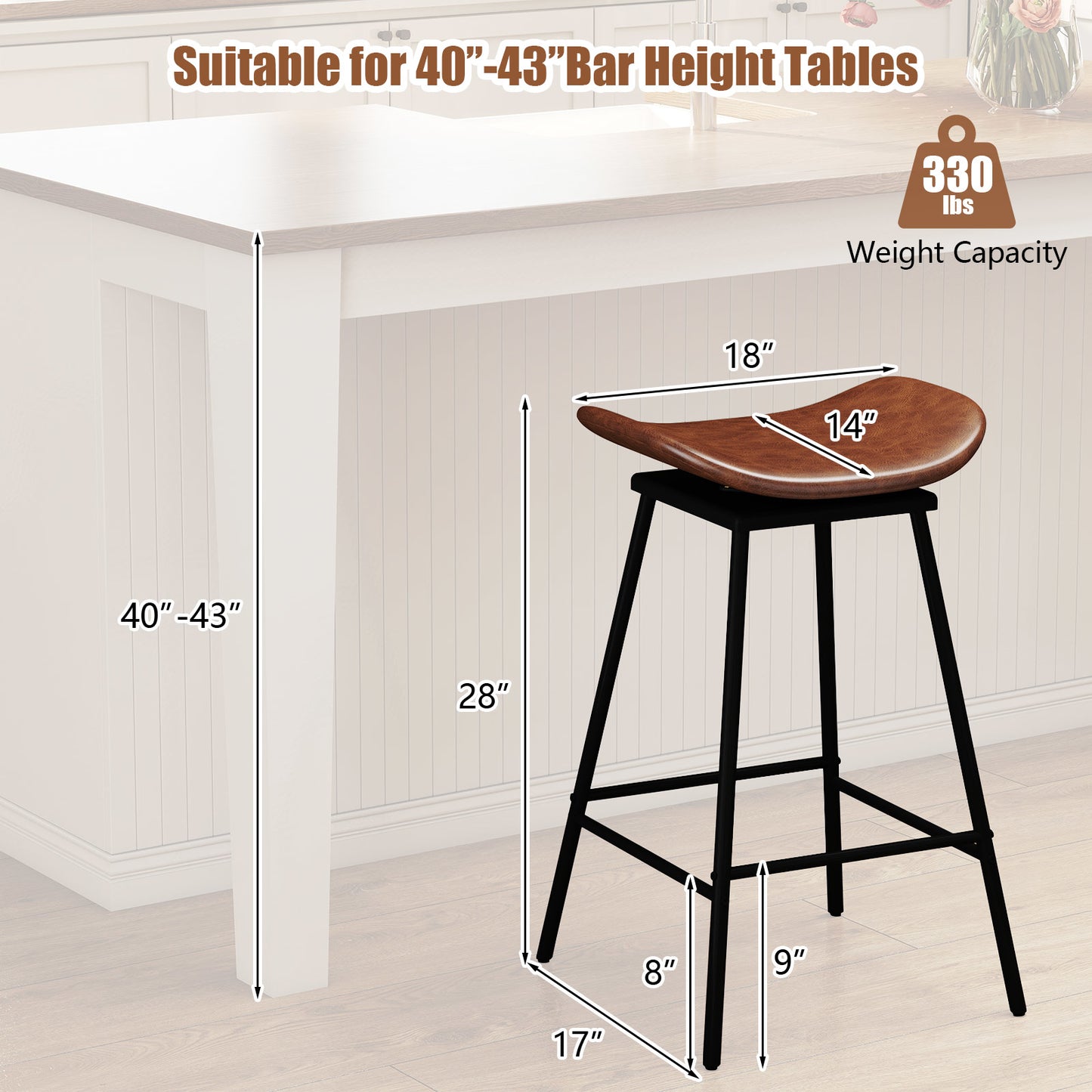 Barkruk – Barstoel – Kruk – Hoogstoel – Keukenstoel – Draaibaar 360° – Kunstleren Zitting – Verstelbare Voetensteun – Zithoogte 71,5 cm – Zwaar Metalen Frame – Bruin/Zwart