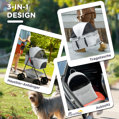Huisdierrenwagen – Dierenwagen – Wandelwagen – Draagmand – Transportkar – Lichtgrijs – 3-in-1 Inklapbaar Ontwerp – Afneembare Regenhoes